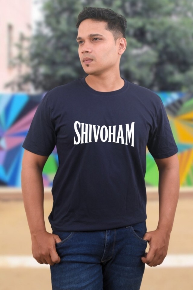 Shivoham White Classic Fit Navy Blue