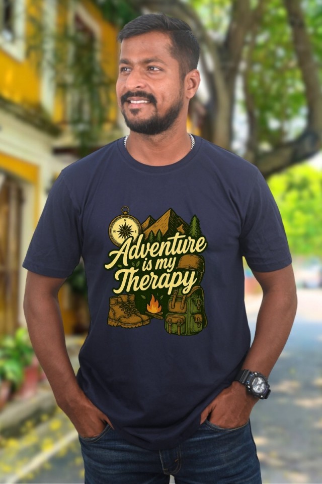 Adventure Is My Therapy Camping Classic Fit Navy Blue