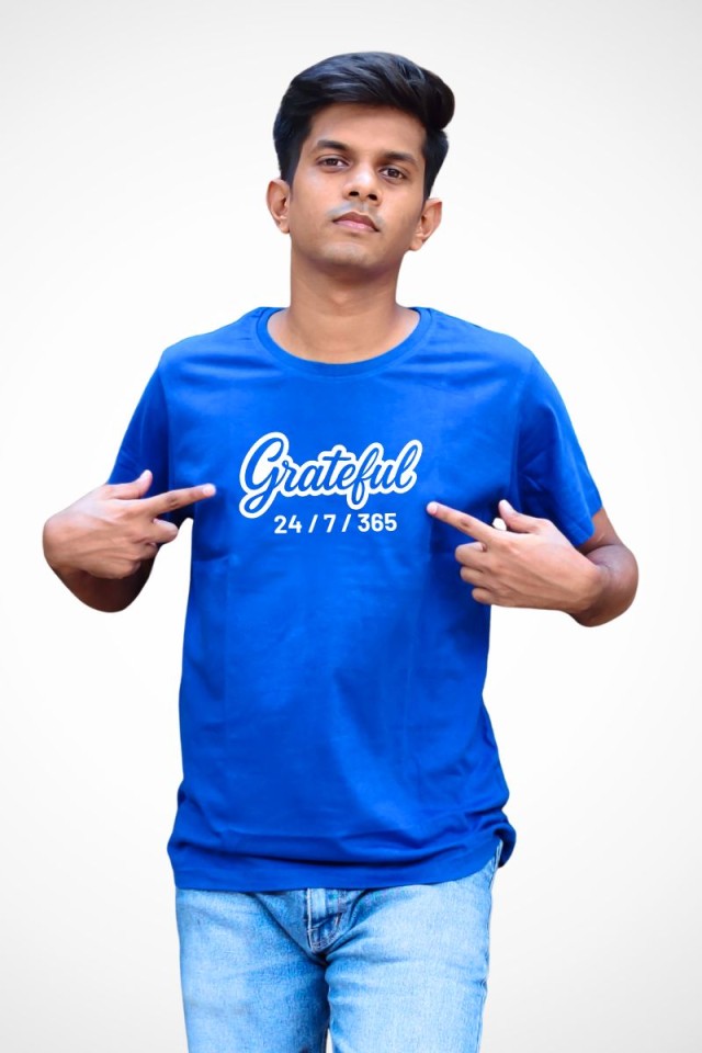 Grateful White Classic Fit Royal Blue